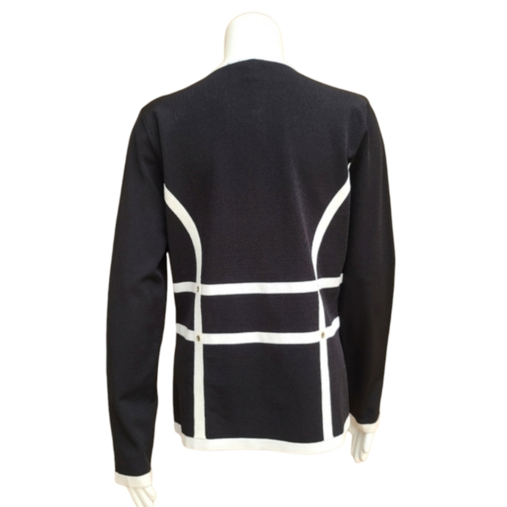 ESCADA Contrast Striped Santana Knit Jacket L Top Sweater Cardigan Travel VTG - Picture 6 of 15